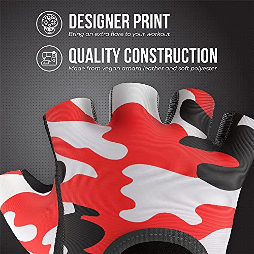 Contraband Pink Label 5217 Women's Design Series Camo Print Lifting and Rowing Gloves (Pair) - Lightweight Vegan Medium Padded Microfiber Amara Leather w/Griplock Silicone - color: Red, size: X-Small