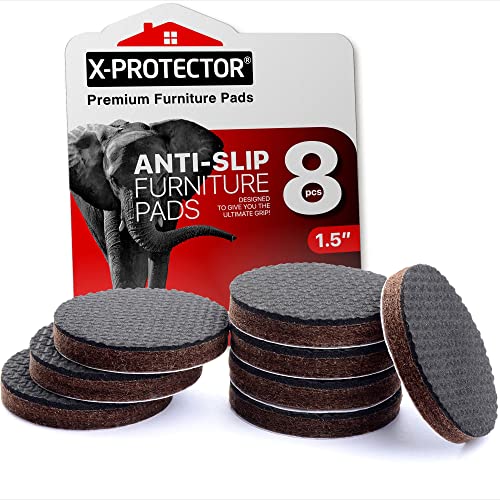 Non Slip Furniture Pads X-Protector - 8 PCS 1 1/2” - Furniture Grippers | Premium Self-Adhesive Rubber Feet for Furniture - Keep Furniture in Place! - Anti Slip Furniture Pads - size: 1.5 inch 8 Round