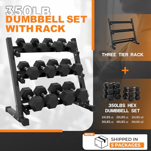 Mikolo Dumbbell Sets with Rack, Rubber Hex Dumbbells, Multiple Choices in 160/200/380/450/550LB, Hand Weights with Chrome Handle for Strength Training - style: 350LB SET