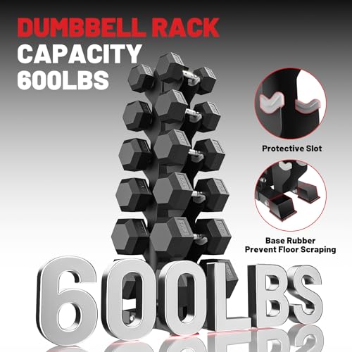 Hex Dumbbell Sets with Rack, 85-560lb Dumbbell Weight Set & Storage Rack | PAPABABE Dumbbell Set with Stand, Rubber Dumbbell Weight Set, Multiple Options Hand Weight for Strength Training - size: 1 X 6-Tier A-Frame with T Bar Row