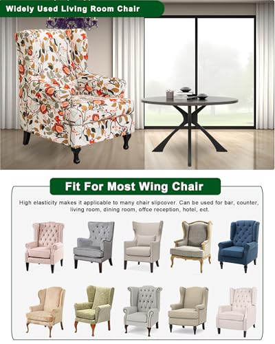 CRFATOP 2 Piece Stretch Wingback Chair Cover Printed Wing Chair Slipcovers Spandex Fabric Wingback Armchair Covers with Elastic Bottom for Living Room Bedroom Wingback Chair,C18 - color: Color C18