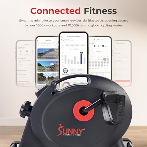 Sunny Health & Fitness Smart Under-Desk Bike Exerciser, Low-Impact Cardio Cycling Equipment for Home/Office, Mini Paddler for Arm/Leg Mobility Training, Free SunnyFit App - color: Black