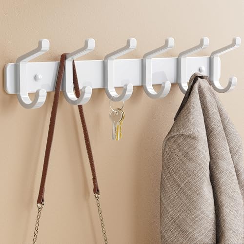 pickpiff Coat Rack Wall Mounted Heavy-Duty: Metal Coat Hanger 6 Hooks for Hanging Hat, Clothes, Robe, Keys, Backpack, Bathroom Towels, Jacket, Purse - Closet, Door, Entryway, Mudroom (White, 1 Pack) - color: White, size: 1 Pack
