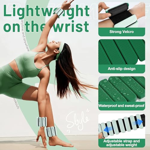 BECOJADDE Ankle Weights Set of 2 (1 lb/2 lb Each) for Women Men Adjustable Wrist Bracelet for Home Gym Weighted Bangles Wristbands Leg Arm Weights for Walking Swimming Running Pilates Yoga Gym - color: Mint Forest, size: 4 Lb Pair (2 Lb Each)