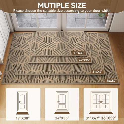 Door Mat Indoor Outside Entrance 24''x71'', Dirt Resistant Absorbent Mats, Non Slip Outdoor Inside Front Entryway Mat, All Season Welcome Mat, Low Profile Doormat, Washable Easy Clean, Brown - color: B- Brown, size: 24"x71"