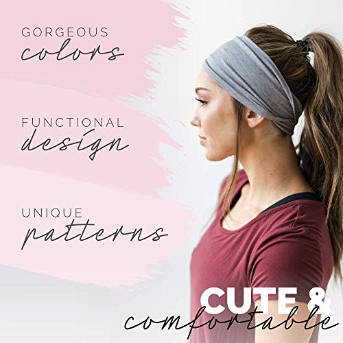 Maven Thread 4" Wide Workout Headbands for Women (4 Pack) – Non-Slip Sweatbands for Gym, Running & Yoga - color: Basics