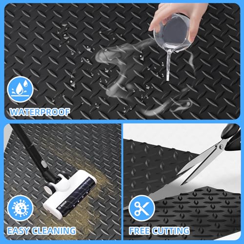 Diamond-Plate Rubber Flooring Rolls, 21FT *16IN Garage Floor Mat, 4 * 7Ft Cover Area PVC Garage Flooring Roll for Garage Floor, RV Trailer Flooring, Water/Stain Resistant Parking Mat Black(1Pcs) - color: Black