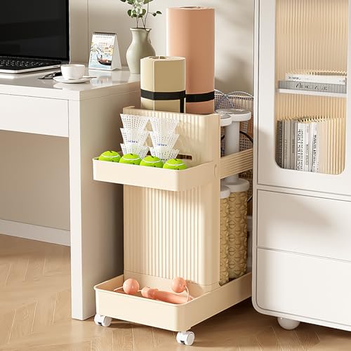 Small Yoga Mat Storage Rack on Wheels,Home Workout Storage Rack,Workout Storage for Yoga Mat,Workout Equipment Storage Cart for Home,Creamy Yellow