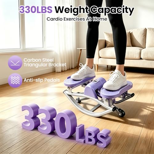 Rock Fitness Stepper, Portable Rock Stepper Side to Side with Digital Display & Resistance Bands, Low Impact Stair Stepper for Exercise at Home,Aerobic Workout Machine,330LBS Loading Capacity - color: Purple