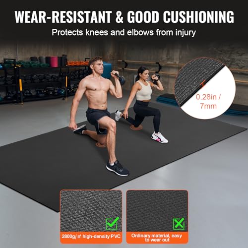 VEVOR Large Exercise Mat, 12'x6'/10'x6'/9'x6'/8'x6'/8'x5'/7'x5'/6'x4' (7mm) Extra Thick, Non Slip High Density Premium Workout Mat, Exercise Yoga Mat for Men & Women, Fitness & Exercise Mat with Bag & Carry Strap, for All Types of Home Yoga, Pilate & Floo