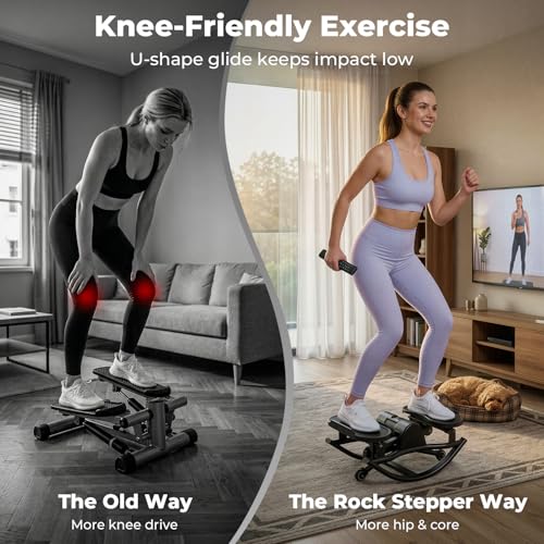 Rock Stepper, Side to Side Stepper for Exercise at Home, Low-Impact 3D Rocking Stepper Machine with Resistance Bands & Non-Slip Mat, Side Stepper for Full Body Workout, 250 LBS Capacity - color: BLACK