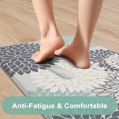 KIMODE Cushioned Anti Fatigue Rugs Sets of 2, Ergonomic Standing Kitchen Mat 2PCS, Boho Kitchen Mats for Floor Stain Resistant, Non Slip Kitchen Sink Rug Waterproof, 20"x32"+20"x47", Teal - color: Bluish Blue, size: 20" x 47"+20" x 32"--0.47 inches
