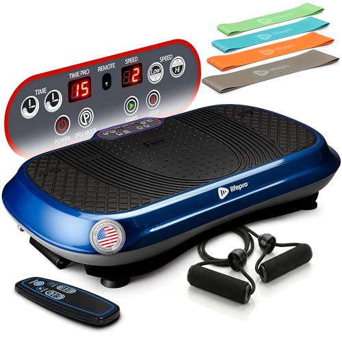 Lifepro Waver Vibration Plate Exercise Machine – High-Intensity Vibration Plate for Lymphatic Drainage – Full-Body Workout Vibrating Platform with Loop Bands – Fitness Equipment for Strength & Toning - color: Blue
