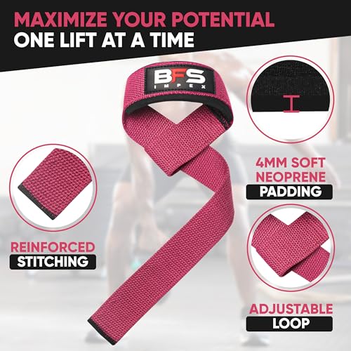 Lifting Straps for Weightlifting, Weightlifting Cotton Straps with Neoprene Padding for Men women Gym Wrist Straps for Bodybuilding powerlifting, Strength Training and Deadlifting - color: PINK