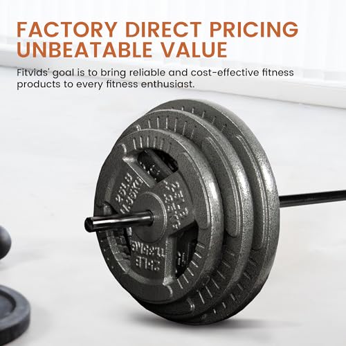 Fitvids 7ft Olympic Barbell, Barbell for Weightlifting and Powerlifting, 300 Pound Capacity, Black