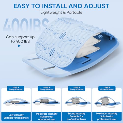 Ergonomic Lumbar Support Board, Lower Back Stretcher Adjustable Air Compression Mat Spinal Decompression Device, Back Stretcher for Lower Back Pain Relief,Ideal for Adults at Home or Work (blue) - color: blue
