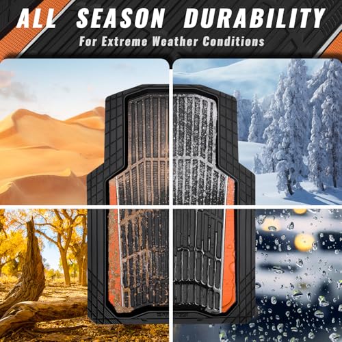 CAR PASS Heavy Duty Rubber Car Floor Mats, Deep Waterproof Car Floor Mats All Weather, Aluminum Film Floor Mats for Cars Non-Slip Universal Trim Fit for SUVs Trucks Sedans Vans, Black Orange Metallic - color: Black Orange