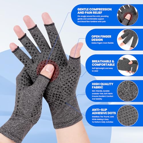 Compression Gloves Arthritis Gloves for Women for Pain,Fingerless Compression Wrap for Hand Pain and Osteoarthritis，Anti-Slip，Unisex,S,DarkGrey - color: Darkgrey, size: Small
