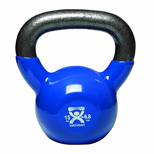 CanDo Kettle Bells, Vinyl Coated and Color Coded Kettle Bell for Rehabilitation, Strength Training, and Toning, 15 lbs, Blue - size: 15.0 Pounds