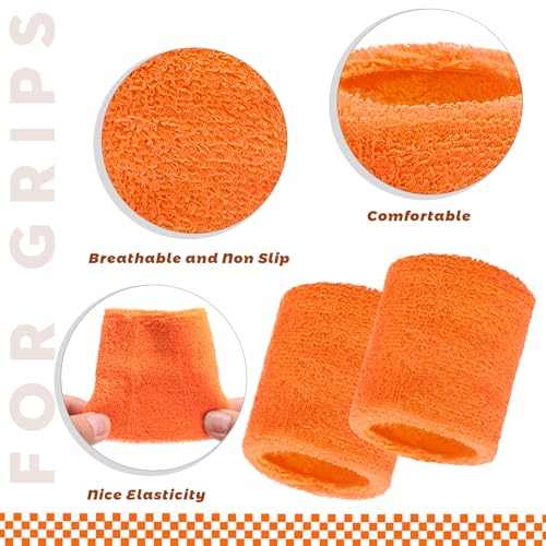 Bememo 24 Pcs Wrist Sweatbands Bulk Sports Wrist Bands for Men Women Breathable Athletic Tennis Wristbands Stretchy Absorbent Cotton Terry for Basketball, Baseball, Gym, Working Out - color: Orange