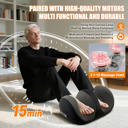 Foot Massager with Heat, Shiatsu Kneading Foot and Calf Electric Massager Machine with Roller, Massage Feet/Arm/Calf/Ankle for Relax, Plantar Fasciitis, Pain Relief, Gifts for Women & Men, Black - color: Black