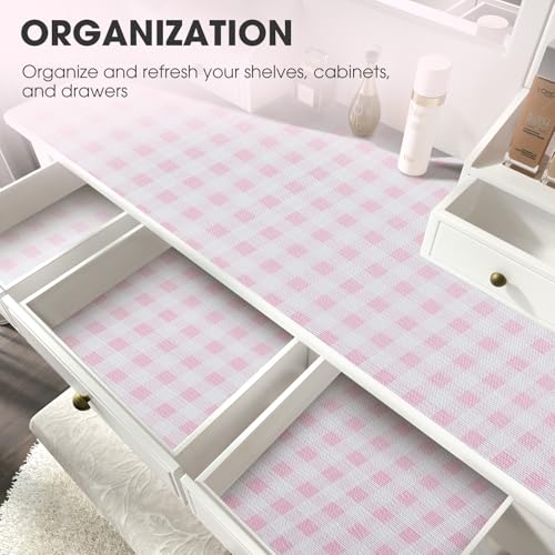 Drawer and Shelf Liner, Non-Slip Kitchen Cabinet Liners Non-Adhesive Thick Strong Grip Waterproof Washable Mats Protect Dresser Shelves Cupboard Bathroom Cabinets, Pink Plaid, 12 in X 10 FT - color: Pink Plaid, size: 11.8"W x 118"L