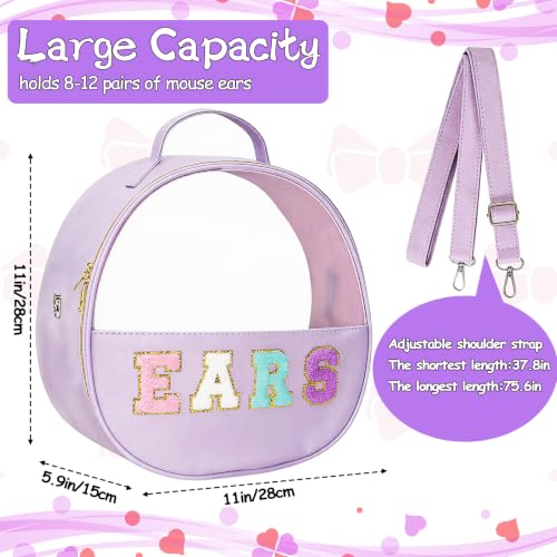 Translucent Mouse Ears Travel Case, Chenille Letter Headband Ears Holder Waterproof Hair Accessories Organizer Storage for Women Adults Gift Large Thicken Makeup Snack Bag for Park Travel - color: Purple