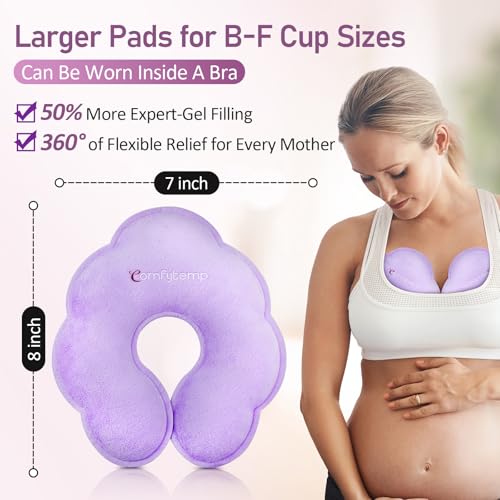 Comfytemp Breast Ice Packs, FSA Eligible HSA, Postpartum breastfeeding Essentials, Larger Dual-Sided Hot & Cold Breast Gel Ice Pads, Reusable Breastfeeding Therapy for Pain Relief, New Mom Item, 2Pack - size: 2 Count (Pack of 1)