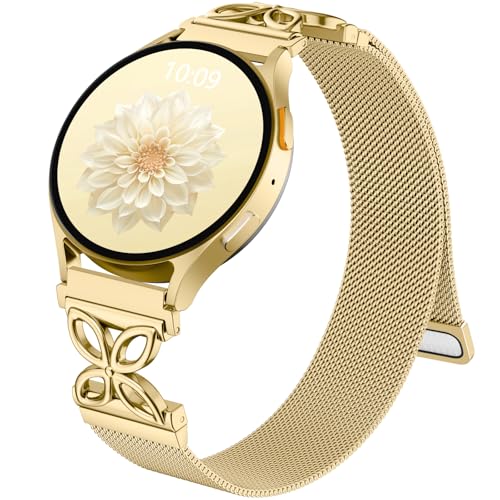 Getino Magnetic Metal Strap Compatible with Galaxy Watch 7 Band, Galaxy Watch 6 Classic Band FE 5 Pro 4 Active 2, 20mm Milanese Floral Dressy Wristband for Samsung Watch Bands Women 40mm 44mm 45mm - color: Gold