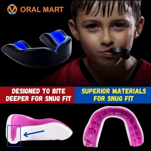 Oral Mart Youth Sports Mouth Guard for Kids (USA Flag, Fangs, 20+ Colors to Choose from) Mouthguard for Football, MMA, Karate, Boxing, Rugby, BJJ, Flag Football – /w Case (Youth, Strapless) - color: Royal Blue
