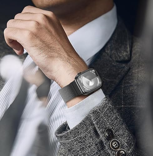 Stainless Steel Milanese Loop Compatible with Apple Watch Bands 49mm 46mm 45mm 44mm 42mm 38/40/41mm Men Women；Mesh Loop Magnetic Clasp Strap for iWatch Bands Ultra 3 2 1 Series 11 10 9 8 7 SE 6 5 4 - color: Black+Midnight Blue, size: 42mm(Series 3)/44mm/4