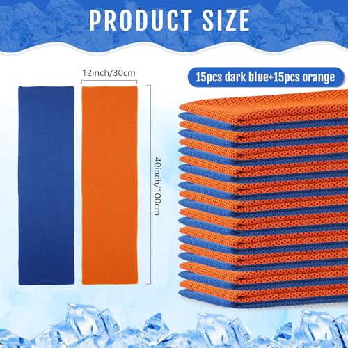 Hosuly 30 Pack Cooling Towels, 40"x12" Ice Breathable Soft Chilly Sweat Rag Microfiber Workout Rags for Gym Cooling Towels for Neck and Face for Yoga Golf Sport Running - color: Dark Blue, Orange