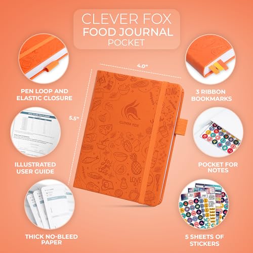 Clever Fox Food Journal Pocket - Daily Food Diary, Meal Planner to Track Calories & Nutrients, Weight Loss Tracker Notebook, 4x5.5” (Orange) - color: Orange, size: Pocket (4.0'' x 5.5'')