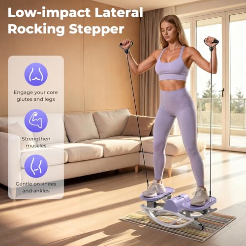Rock Stepper, Side to Side Stepper for Exercise at Home, Low-Impact 3D Rocking Stepper Machine with Resistance Bands & Non-Slip Mat, Side Stepper for Full Body Workout, 250 LBS Capacity - color: PURPLE