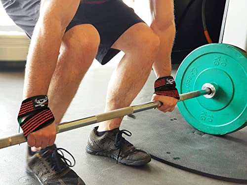 BEAST RAGE Heavy Duty Lifting Wrist Straps for Weightlifting, Figure 8 Loop Powerlifting Deadlift Strap Wraps Weights Padded Support Professional Fitness Gym Bodybuilding - color: Red