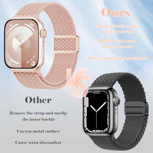 4 Pack Magnetic Stretchy Braided Sport Loop for Apple Watch Band Women Men | Nylon Elastic Strap Compatible with iWatch Series 11/10/9/8/SE/7/6/5/4/Ultra 3 2 for 38mm 40mm 41mm 42mm 44mm 45mm 46mm 49mm - color: Black/Sand Pink/Dark Cherry/Cactus, size: 38
