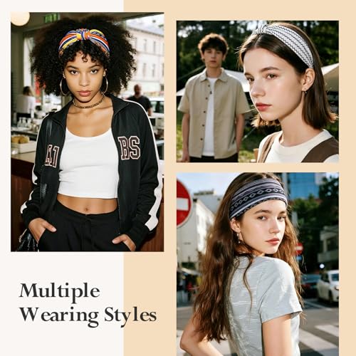 HSEM Striped Headbands for Women 6-Pack – Soft Thick Head Bands, Wide Stretchy Elastic Non-Slip Bands – Large Knotted Sports Sweat Bands for Washing Face, Makeup, Running, Spa, Fitness & Fashion - color: X-Colorful-2-13