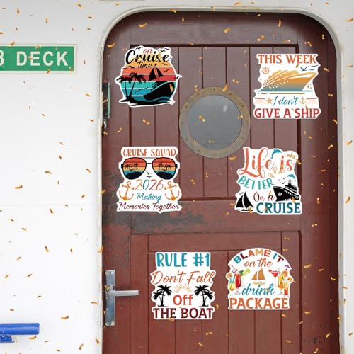 Large Cruise Door Decorations Magnetic - Wxiben 6PCS 2026 Sea Navigation Cruise Ship Door Decorations Funny Boat Anchor Tropical Drink Coconut Tree Cruise Door Magnets for Carnival Cabin Fridge Decor - style: Retro Cruise