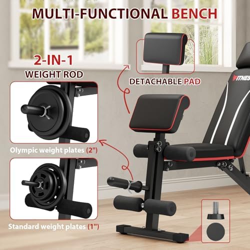 Adjustable Weight Bench with Leg Extension Preacher Pad, 880LBS Capacity Workout Bench Multi-function Bench Press Full Body Workout, Incline Decline Bench for Home Gym Strength Training