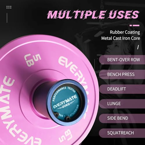 EVERYMATE Change Weight Plates 1.25LB 2.5LB 5LB Set Fractional Olympic Bumper Plates for Cross Training Steel Insert Strength Training - color: 5LBx2, size: Pink