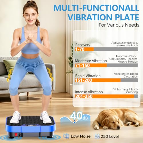 Vibration Plate Exercise Machine Vibration Plate for Lymphatic Drainage Weight Loss,Muscle Activation Fat Burner for Women Men,250 Speeds Shake Plate,Whole Body Exercise Equipment - color: Blue