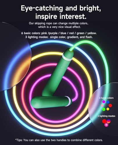 LED Jump Rope for Kids, Glow in The Dark Fun Fitness Gift | Rechargeable, 180-day battery, 9.2ft for ages 6+, colorful LED modes, birthday gift, outdoor fun - color: Green