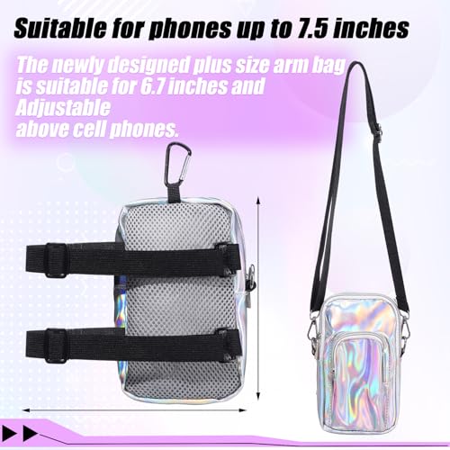 Carnival Arm Bag Silver Holographic Phone Armband Holder with Adjustable Strap Pouch Harness Women Summer Hiking Pack - color: Silver, style: Casual