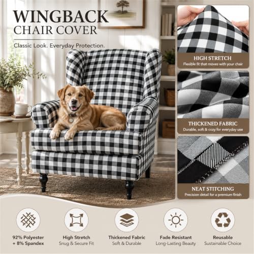 NILUOH Wingback Chair Slipcover 2 Pieces, Stretch Spandex Wingback Chair Covers Washable Slipcover for Wingback Armchairs Non-Slip Furniture Protector with Elastic Bottom for Living Room - color: 14