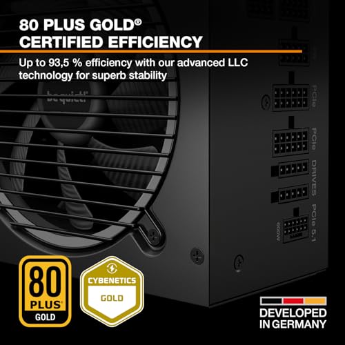 be quiet! Pure Power 13 M 1200W Power Supply, 80 Plus® Gold Certification, ATX 3.1 PSU, Support for PCIe 5.1 GPUs, semi-Passive 120mm be quiet! Fan, LLC Technology, Single Rail, for Overclocked GPUs - size: 1200W, style: 13 M (2025)