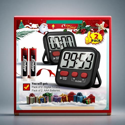 Antonki 2 Pack Digital Timer for Kids, Magnetic Countdown Kitchen Timers for Cooking, Egg, Classroom, Teacher, Exercise, Study, Oven - Battery Included - color: New Black