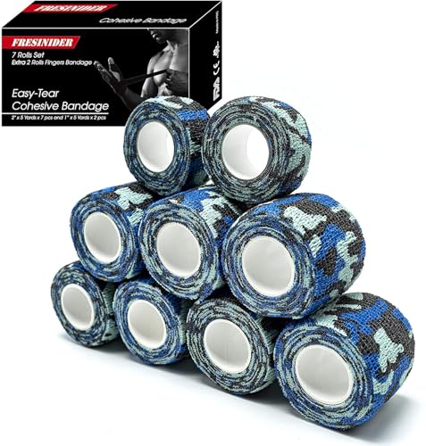 FRESINIDER 9 Rolls Self Adhesive Wrap Athletic Tape Gauze, Breathable Elastic Cohesive Bandage for Sports Injury & Pet (7 Pcs 2" x 5 Yards + 2 Pcs 1" X 5 Yards) (Sea Camo) - color: Sea Camo