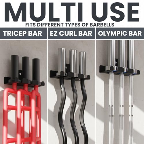 Synergee Wall Mounted Barbell Holder – Heavy Duty Gym Accessory Rack - color: d) 3 Bracket