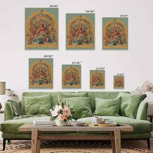Monem Art Shri Shri Durga Canvas - Retro Goddess Durga Print - Hinduism Art - Mythology Art - Gift for Men & Women - Wall Decor for Living Room, Bedroom or Office - Available in 8x10 to 30x40 - color: Style-02