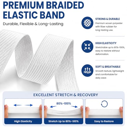 Lydia's Deal Elastic Bands for Sewing Wide 1 Inch x 12 Yards,High Elasticity Knit Elastic Spool Elastic Straps for Wig -White - color: White, size: 1 Inch * 12 Yards